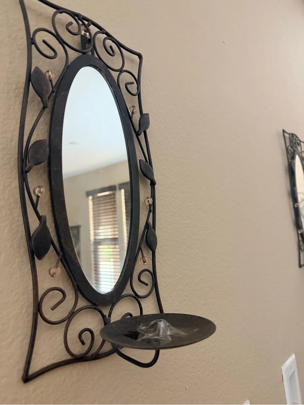 Black Wrought Iron Oval Wall Mirrors with Scrollwork